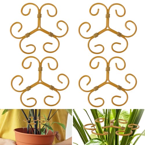 4pcs Plant Stem Support, Vertical Growth Support for Climbing Plants Monstera and Houseplants Iron Plant Stem Holder Stakes & Trellis Rack Hook for Outdoor Indoor Growing