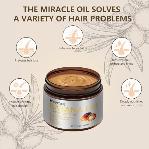 Image of 100% Natural Raw Batana Oil for Hair Growth, Unrefined & Organic Dr Sebi Hair Growth Oil From Honduras, Prevents Hair Loss, Eliminates Split Ends, Enhances Thickness 4.23 Fl Oz (Pack of 2)