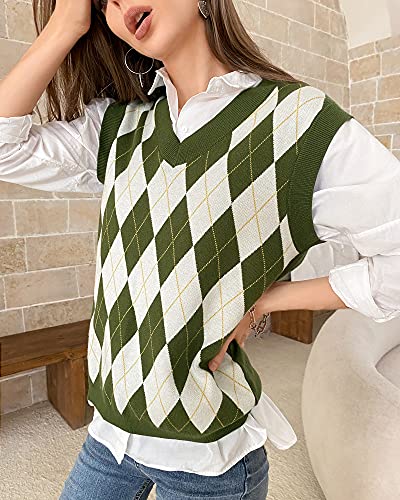 Fashionme Trendy Argyle Knitted Sweater Vest Soft Comfy Houndstooth Sleeveless Fall Spring3
