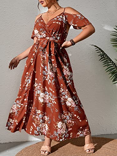 Image of Floerns Women's Plus Size Cold Shoulder Short Sleeve Split Thigh Long Dress
