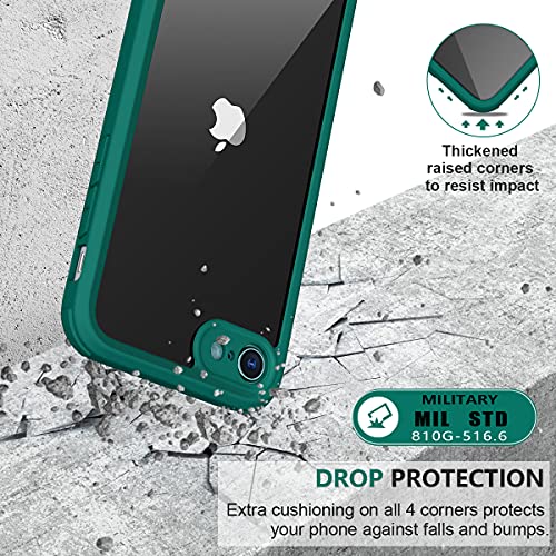 Image of Miracase for iPhone SE Phone Case 3rd /2nd Generation 2022 2020 Full-Body with Built-in Glass Screen Protector, Heavy Duty 360 Protective Shockproof Bumper Cover for iPhone 8 /SE, Green