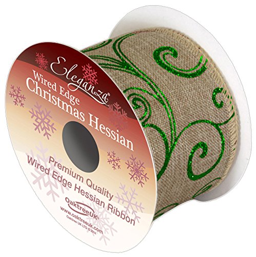 Eleganza Wireform 9 m x 63 mm avec Ruban de Toile de Jute Bords Motif Dentelle Vert