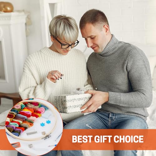Image of BERYA 157 Pieces Cross Stitch Tools, Embroidery Starter Kit Including 100 Colors Threads, 5 Embroidery Hoops, 3 Pcs Cloth, Threading Tools and More, Hand Embroidery Floss Set for Adults and Beginners