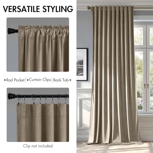 Image of MIULEE Taupe Velvet Curtains 52x90 inches Luxury Blackout Curtains | Thermal Insulated, Super Soft Window Drapes for Bedroom Living Room, Rod Pocket & Back Tab
