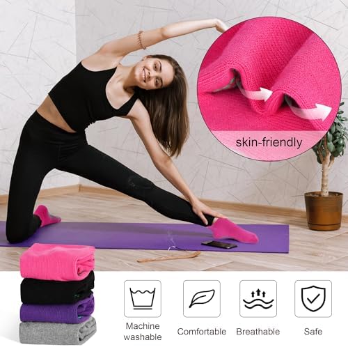 ELUTONG Pilates Non Slip Grip Socks for Women 1-4 Pairs Yoga Barre Ballet Workout Hospital Grippy Sock