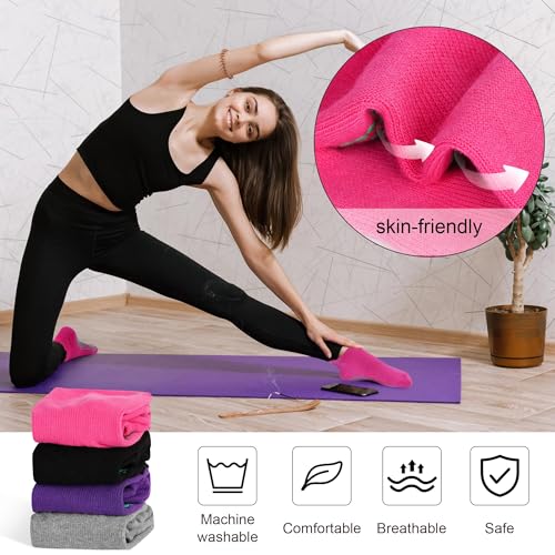 ELUTONG Pilates Non Slip Grip Socks for Women 4 Pairs Yoga Barre Ballet Workout Grippy Sock
