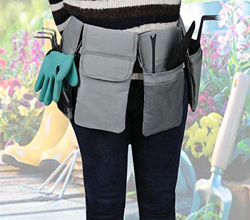FCOUIID Sac de ceinture pour outils de jardinage – Toile imperméable à suspendre avec 4 poches, gris