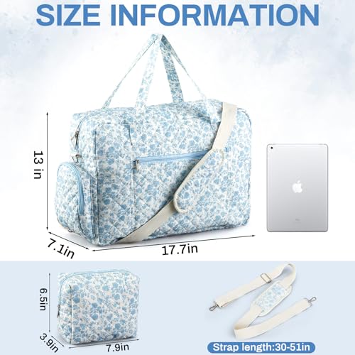 Abbylike 2 Pcs Large Floral Quilted Duffle Bag Coquette Floral Duffle Bag with Makeup Pouch Quilted Weekender Diaper Tote with Shoe Compartment for Women Travel Hospital2