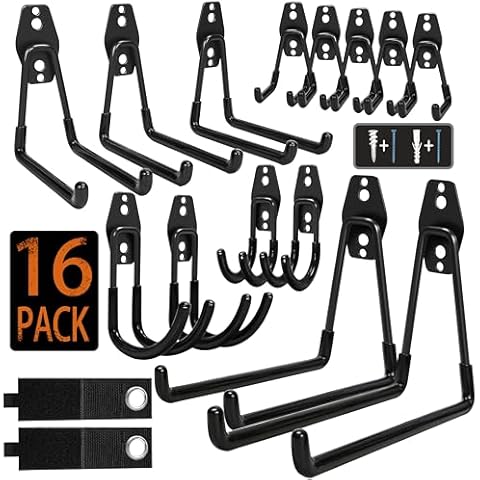 KOFANI Garage Hooks, 16 Pack Steel Heavy Duty Garage Storage Hooks Cover