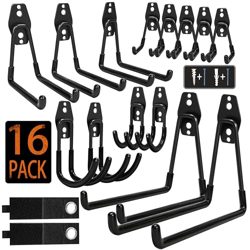 KOFANI Garage Hooks, 16 Pack Steel Heavy Duty Garage Storage Hooks with Anti-Slip Coating, Utility Garage Wall