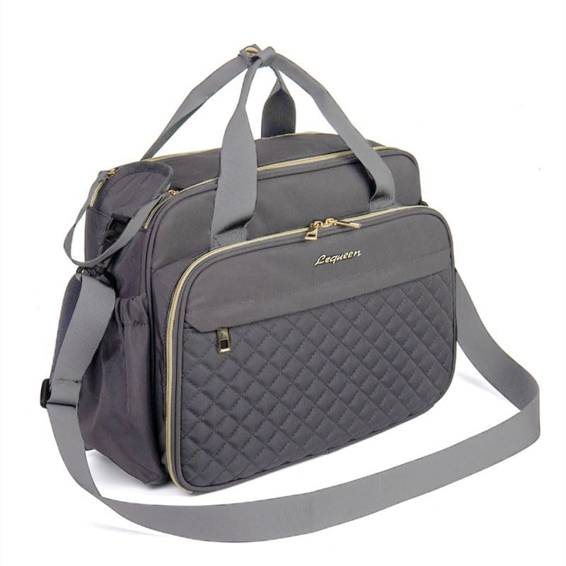 LEQUEEN Baby Changing Bag, Crossbody Nappy Bag, Diaper Satchel for Mums and Dads (Grey)