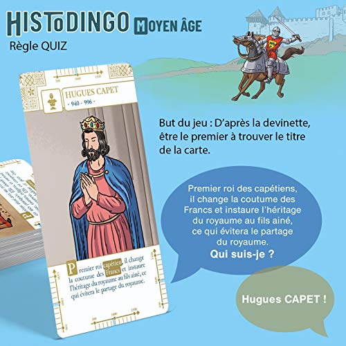 Aritma - HISTODINGO : Moyen-Âge - Jeu de Société Éducatif pour Enfant dès 8 Ans - 7 Jeux d'Histoires - Niveau CE2/CM1/CM2 - Jouer en Classe ou en Famille - 2 à 8 Joueurs - 30 Min - Version Française