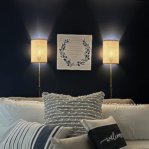 Xininsun 000 Wall Sconces Set Of Two,Plug In Wall Sconces,Rattan Lampshade,Wall Lamp thumb #3