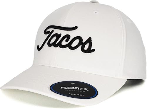 Tacos - Sombrero de golf de rendimiento ajustable Flexfit NU blanco, Blanco