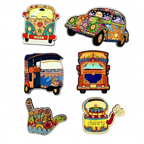 Image of Zesta Wooden Fridge Magnets Set | Refrigerator Decor Magnets for Kitchen | India Souvenir Fridge Magnet Collection | Wooden Magnet for Fridge Door Decoration (Indian Articles)