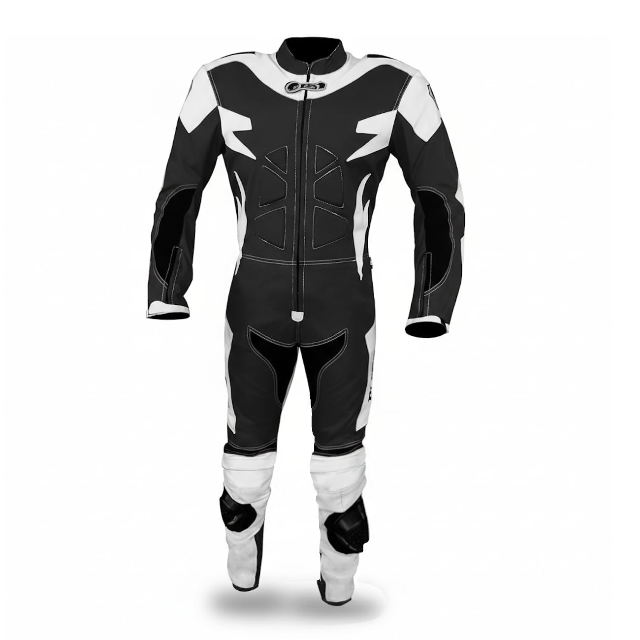 BI ESSE - Einteiliger Motorradanzug aus Leder und Stoff, ideal für Straße, lange Reisen, Touren, Pitbikes, komplett mit Buckel und zertifiziertem starren Schutz (Weiß/Schwarz, XXL)