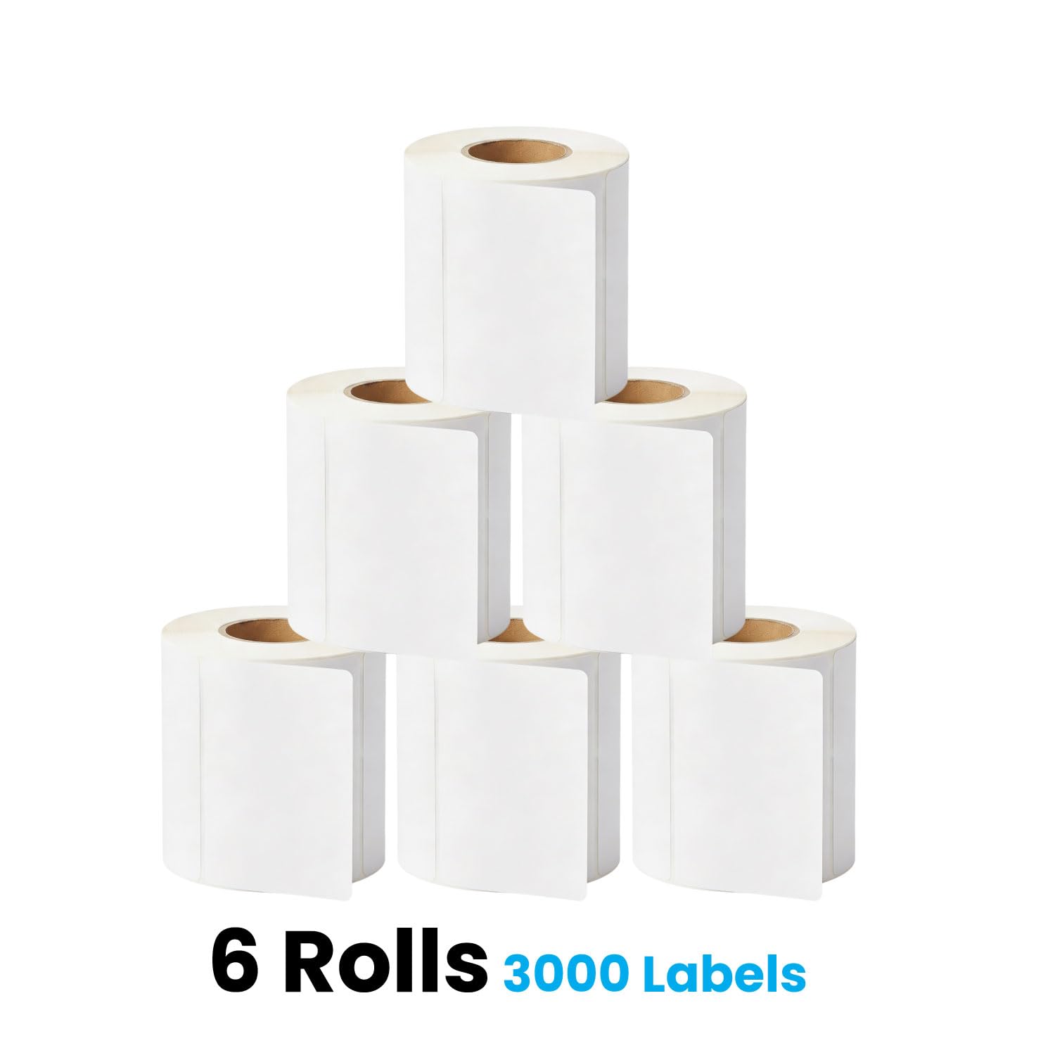 JOVS White Sticky Labels on a Roll 4x6 Thermal Labels, Pack of 6 (3000 Labels) (100 × 150 mm / 4" × 6") | White Label Stickers Roll for Direct Thermal Printers, Shipping and Address Label.