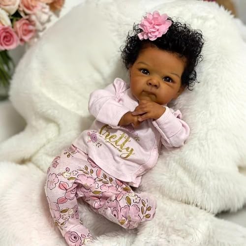 Anano 45 Biracial Reborn Baby Doll Black Mixed Baby Doll, Realistic Newborn Black Bebes Reborn Doll African American Silicone Babies for Kids, Collectors and Enthusiasts