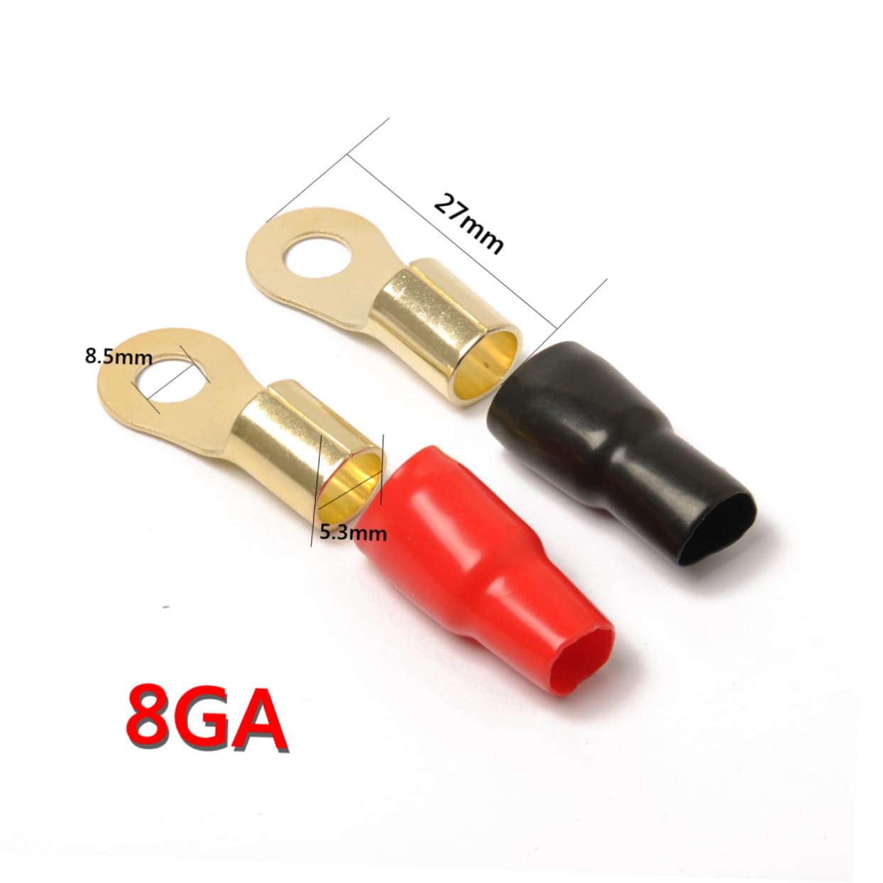 KICHOUSE 5 Pairs 8ga Terminal Wire Connectors Crimp Terminals Copper Spade Crimp Connectors Spade Terminal Crimp Barrier Spades