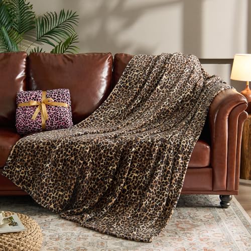 Image of BEDELITE Fleece Blanket for Couch & Bed, Luxury Cheetah Plush Cozy Fuzzy Blanket, Leopard Print Throw 50 inchx 60 inch, Dark Brown