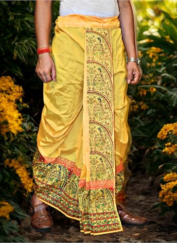 Image of Men's Ready to Wear Pant System Printed MAYUR PUCHHA Dhoti for Marriage, Pooja, Festival etc.(GC010)