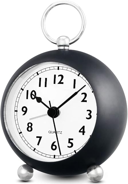 FIOLOM Silent Bedside Clocks Non Ticking Quiet Analogue Alarm Clock Battery Operated Retro Desk Clock Vintage Loud Alarm Clocks Table Simple Alarm Clock with Light for Heavy Sleepers Office