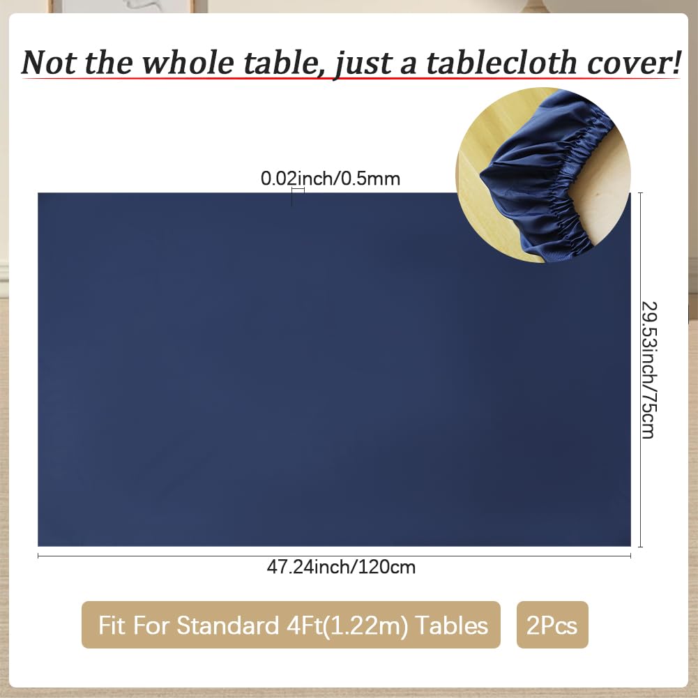 GORGECRAFT 2Pcs Elastic Picnic Tablecloth Waterproof Rectangle Table Cloth Fits for 4ft Folding Table Covers 47x30 Inch Washable Polyester Fitted Fabric for Indoor Outdoor Patio Camping Marine Blue - Image 2