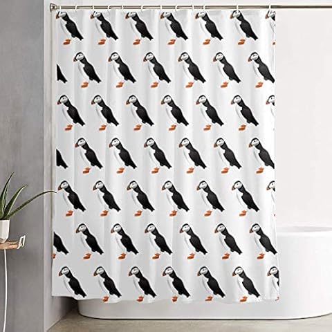ANTOUZHE Super Soft Premium Polyester Fabric Shower Curtain Easy Care Water Resistant Standard Shower Bath Curtain Hooks Included for Bathroom Showers and Bathtubs 60x70 Inch Puffin Birds Pattern Cover