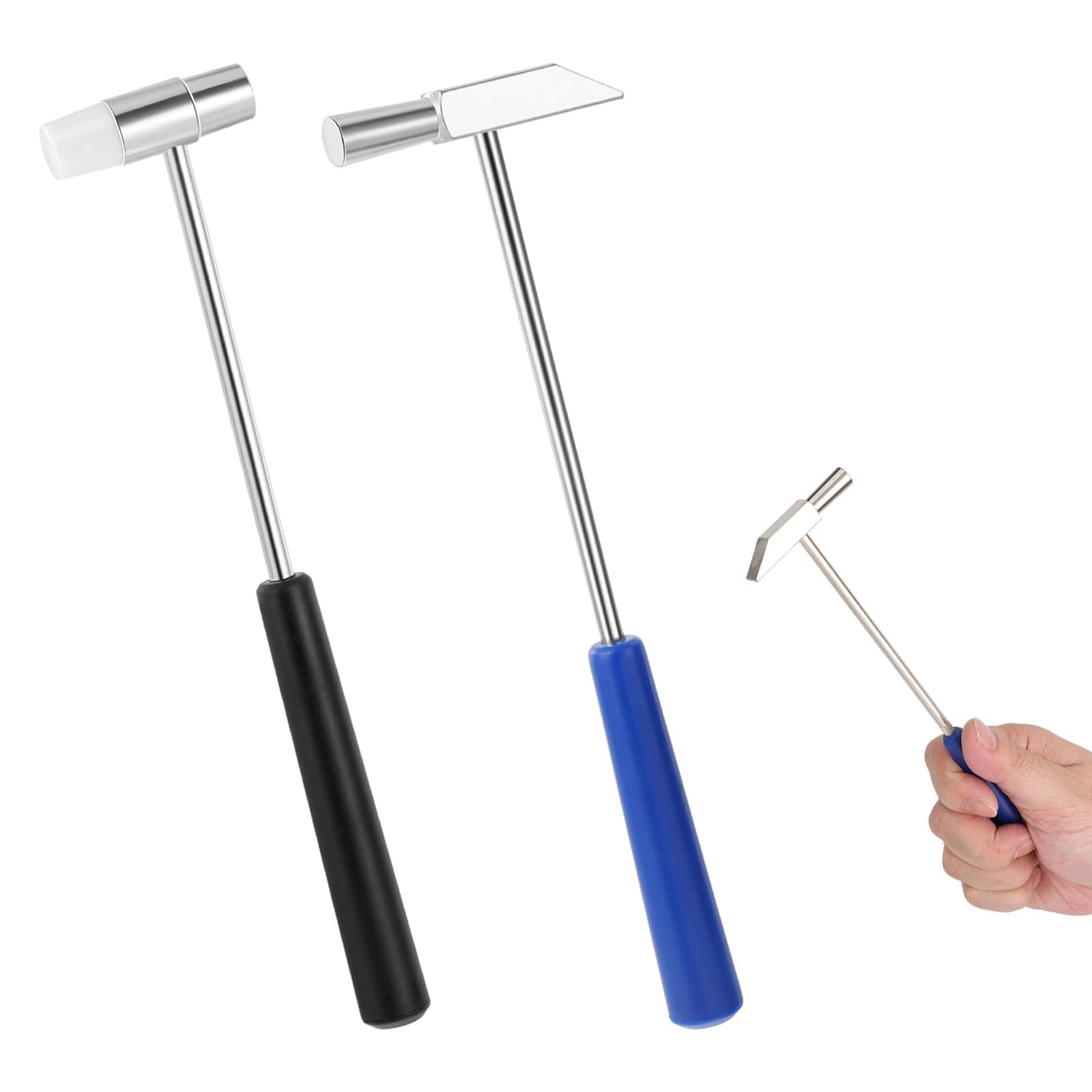 2PCS Mini Hammer, Dual Head Small Mallet with Black and Blue Handle, Lightweight Metal Head for Jewelry, Musical Instruments, Crafts, Watches Repair, DIY Projects and Small Equipment Maintenance