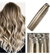 WindTouch Clip in Hair Extensions Balayage Medium Brown to Blonde Highlights 15Inch 70g Human Hai...