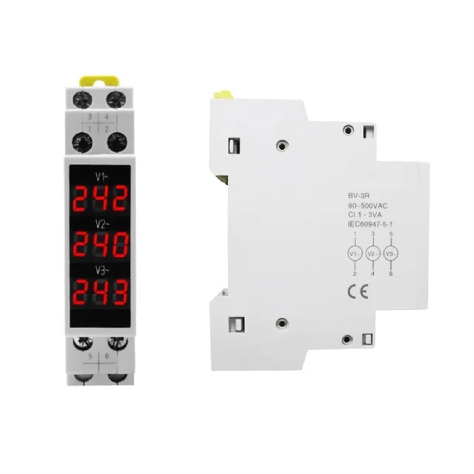 Voltmètre triphasé AC 80-500V BV-3R rail DIN à affichage LED