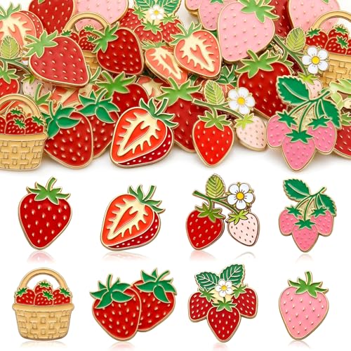 Yinkin 32 Pcs Enamel Pins Bulk Lapel Pin Alloy Brooches Pins Backpack Badges Brooch for Clothing Bag Hat Jacket Decor (Strawberry)