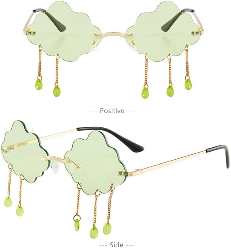 LASPOR Retro Rimless Sunglasses for Women Men Vintage Metal Frameless Cloud Glasses Raining Crystal Pendant UV400 Protection - Image 4