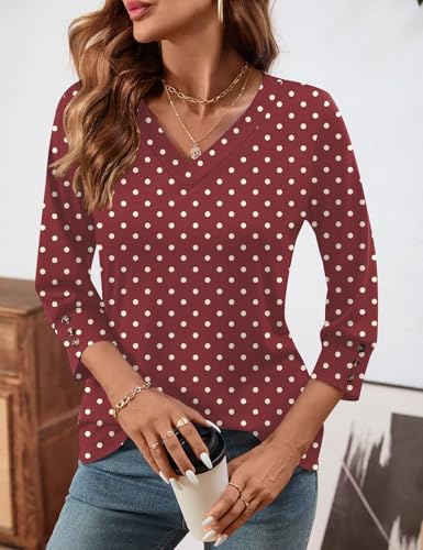 Ivicoer 3/4 Length Sleeve Womens Tops with Buttons V Neck Business Work Shirts Dressy Casual Blouses Summer Outfits Loose Fit2