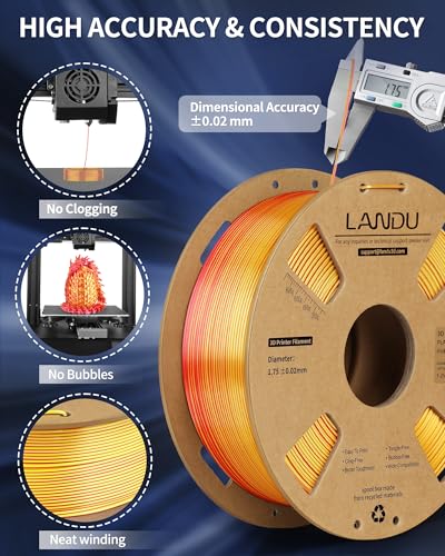 Image of LANDU Silk Dual Color PLA Filament 1.75mm 1KG, 3D Printer Filament Dimensional Accuracy + /- 0.02mm, Coextrusion Filament PLA Shiny Filament Fits for Most FFF 3D Printers,1KG Spool (2.2lbs) Red Gold