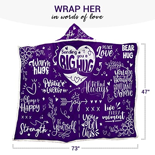Sending Big Hugs Purple Sherpa Fleece Wearable Blanket Hoodie - Inspirational Gifts For Women - Friendship Gifts For Women Friends, Birthday For Women Mom Sister Female Friend Wife #TOP1