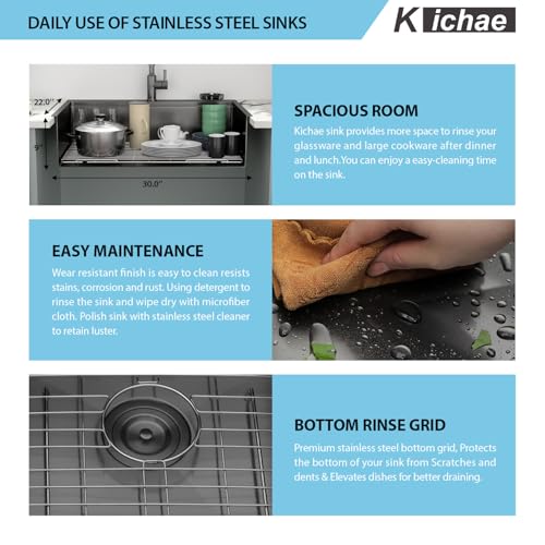 Image of 30 Black Kitchen Sink Drop In - Kichae 30 x 22 Drop In Kitchen Sink Workstation Gunmetal Black Nano Coating 304 Stainless Steel 16 Gauge with Glass Rinser & Cutting Board