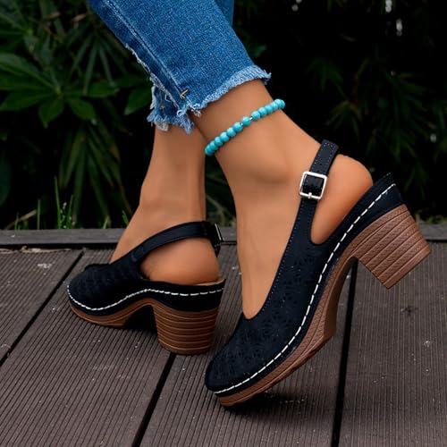 Womens Closed Round Toe Dress Shoes Vamp Sandals Chunky Heel Ankle Strap Retro Roman Sandals Hollow Out Breathable Lightweight Shoes Comfortable Beach Sandal3