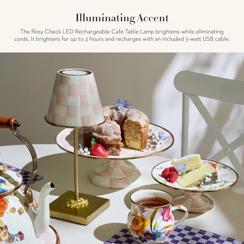 Image of MACKENZIE-CHILDS LED Cafe Table Lamp, Pink-and-White Rosy Check