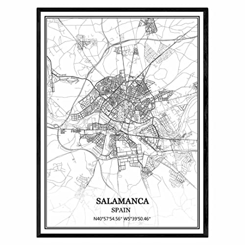 TANOKCRS Salamanca España Mapa de pared arte lienzo impresión cartel obra de arte sin marco moderno mapa en blanco y negro recuerdo regalo decoración del hogar Cover