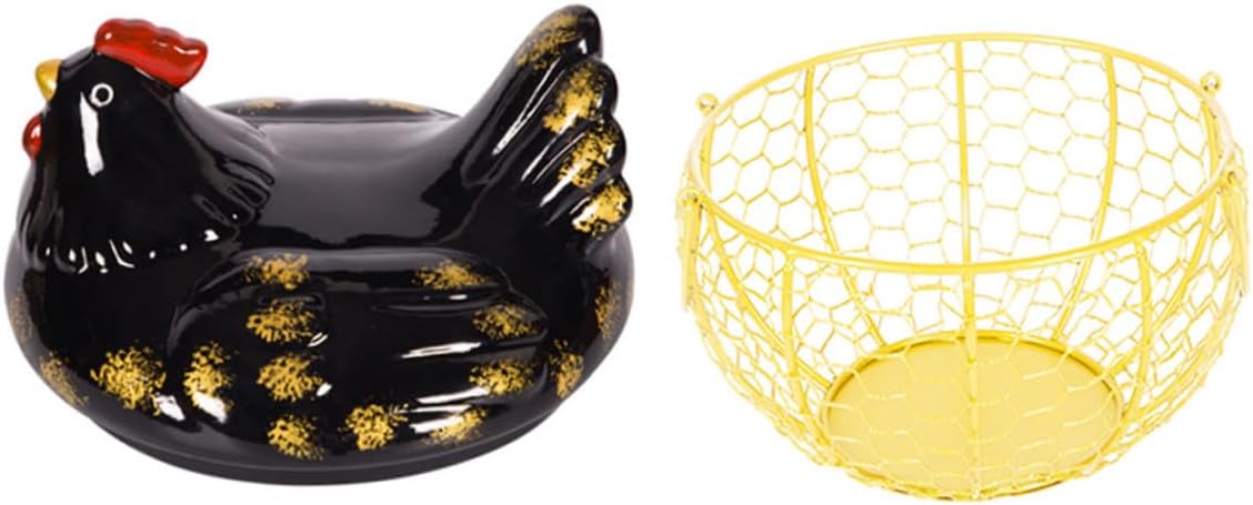 PATKAW Rustic Metal Egg Basket Black Egg Cover Golden Wire Frame Countertop Organization Home Food Storage