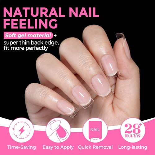 Image of UNA GELLA Sharp Square Nail Tips Short 216pcs Gel Nail Tips Square Straight Pre-Etched Half Matte Full Cover Press on Clear Acrylic Nails for DIY Manicure Nail Extensions Home Salon 12 Sizes