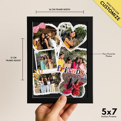 Image of Framekaari Friends Customized Photo Frame | Personalized Birthday Gift | Aesthetic Scrapbook Theme | 6 Custom Photos | Tabletop & Wall Mount | Room & Home Decor | 16x21 cm (Design-13)