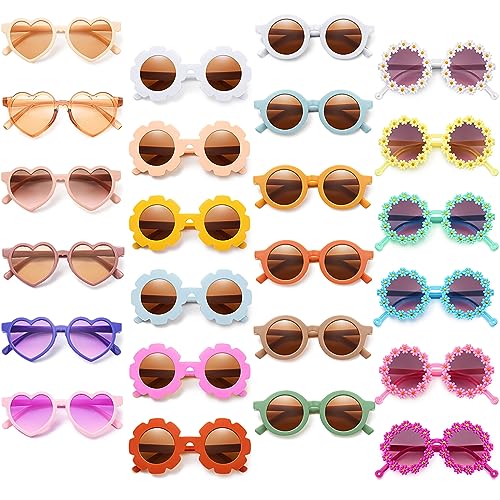 Kanayu 24 Pcs Kids Round Flower Sunglasses Toddler Cute Round Polarized Baby Sunglasses Outdoor UV Protection