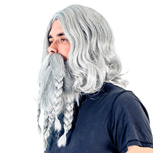 Adult Deluxe Viking Wig and Beard Costume Accessory Set (Gray) - Thumbnail 2