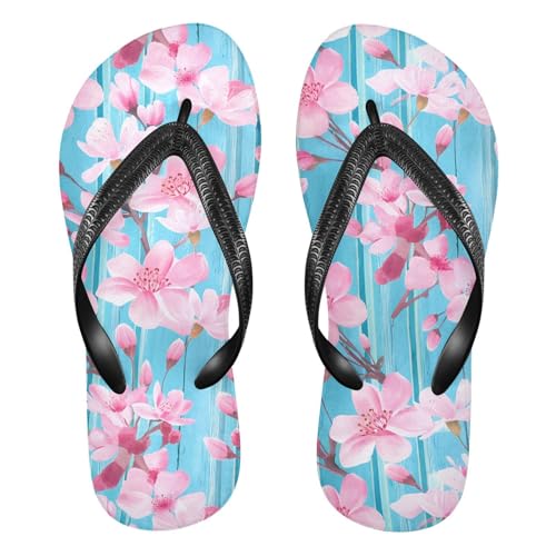 Pink Cherry Blossom Wood Flip Flops for Beach Thong Sandals Anti-slip Lightweight Beach Shoes for Travel Summer Outdoor