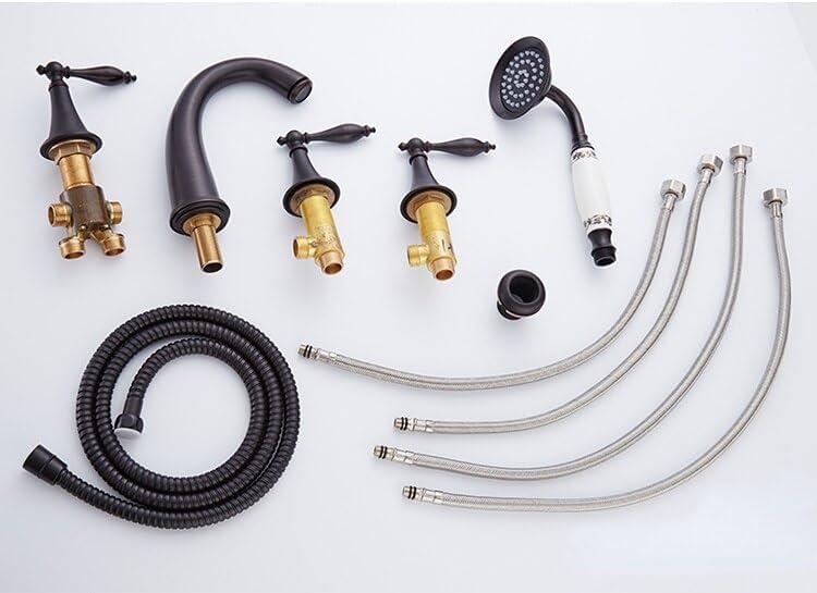 Brass Bathroom Sink Mixer Split Type 5 Pcs Bathtub Faucet Set Cold and Hot Water Five-Hole Three-Way Shower Faucet(Sliver2)