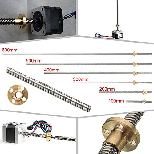 Lysee 3D Printer Parts & Accessories - 100-600mm 3D Printer T8 8mm Rod Lead Screw Nut Z Axis Linear Rail Bar Shaft for 3D Printer Accessories C26 - (Size: 300mm)