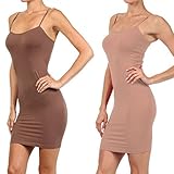 Yelete Womens 2 Pack Nylon Cami Slip Dresses (Camel & Taupe, One Size)