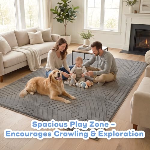 Image of Baby Play Mat for Floor 1.3 inch Thick Foam Padded Area Rug 79x158 (Dark Grey) | Ultra Soft Kids Rug for Living Room Bedroom, Non-Slip Nursery Crawling Mat for Toddlers